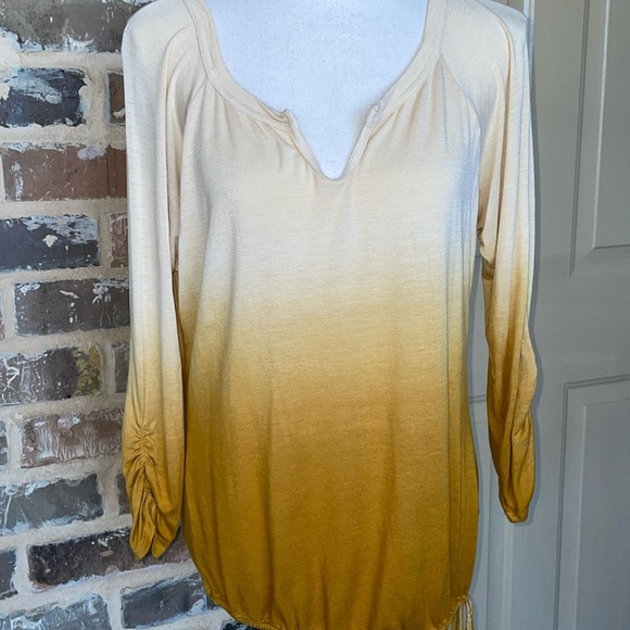 Jule Tops - 3/$20 Jule Yellow Gold & Amber Ombre Tied Waist Top Boho Chic